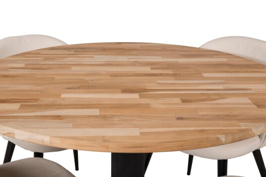 Venture Home Matgruppe Laura 100 cm Rund med 4 Longreone Stoler Beige