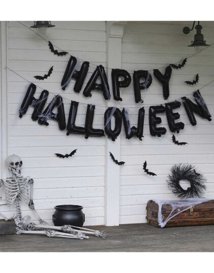 Happy Halloween Ballong Girlander med Flaggermus og Spindelvev Fright Night Happy Halloween Ballong Girlander med Flaggermus og Spindelvev Fright Night