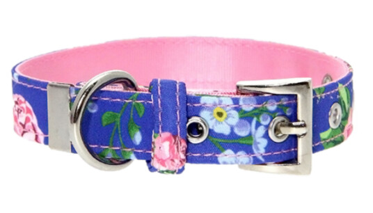 Hundehalsbånd Floral Burst M 25mmx28-35cm Rosa/Blå
