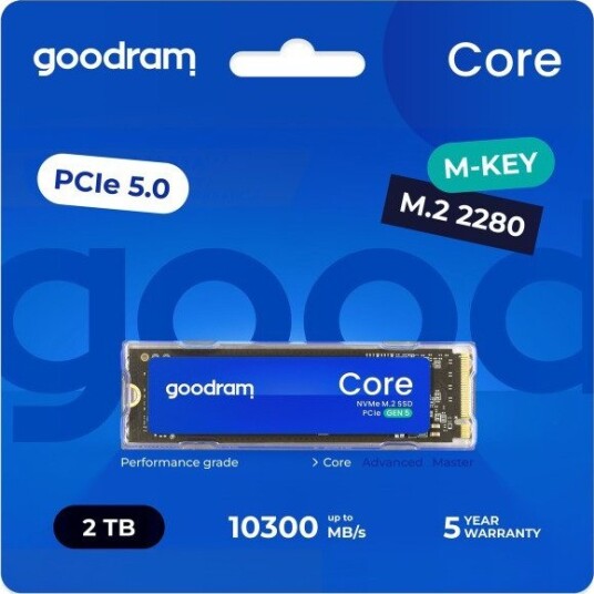 Goodram Core SSD PCIe 5.0 M.2 2280 Lesehastighet 10300 MB/s Skrivehastighet 8700 MB/s 2TB