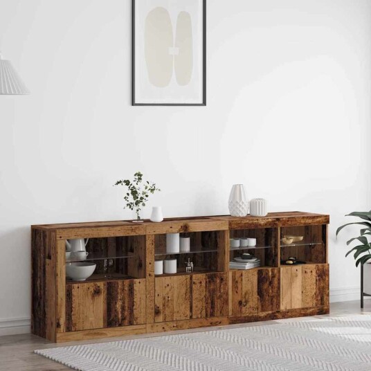 Sideboard med LED lamper Slitt tre 202x37x67 cm Laget tre