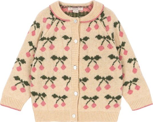 Konges Sløjd Cardigan Strikk Ull Belou krage Cherry Konges Sløjd 6 år (116) Cardigan Beige Grønn Rosa