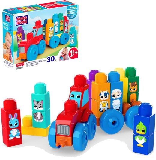 MEGA Bloks Bloks First Builders Build & Match Animal Tractor Block Toy 30 Pieces For Toddler Multi/patterned ONE SIZE