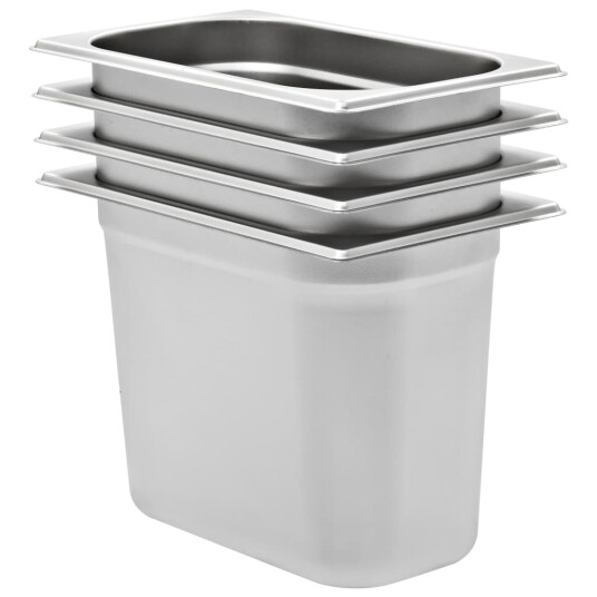 Gastronormbeholdere 4 stk GN 1/4 200 mm rustfritt stål 50904 Gastronormbeholdere 4 stk GN 1/4 200 mm rustfritt stål 50904