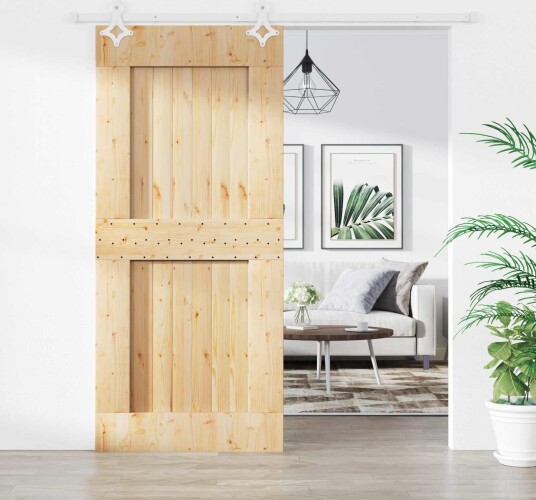 Skyvedør Naturlig og Hvit 90 x 210 cm Massiv Furu Tre Skyvedør Naturlig og Hvit 90 x 210 cm Massiv Furu Tre