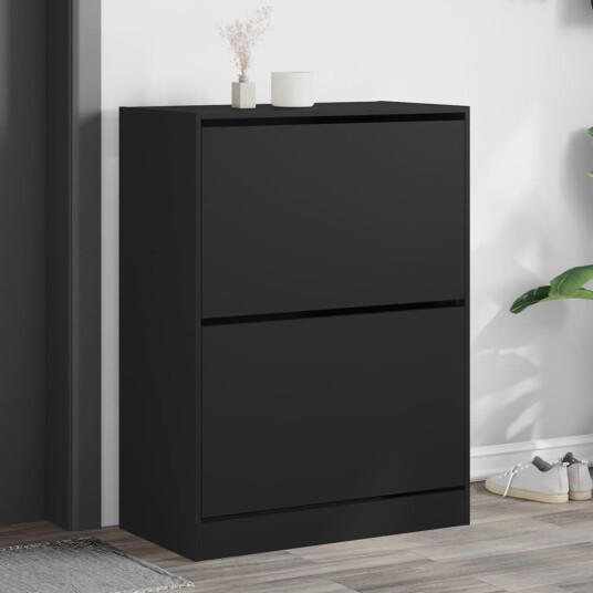 Skoskap med 2 vippeskuffer svart 80x42x108 cm 8721012385948
