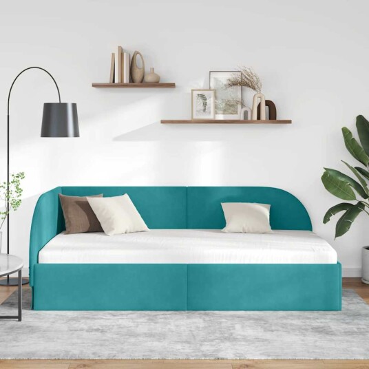Hjørnesengramme med hodegjerde Turkis 90 cm x 190 cm Fløyel