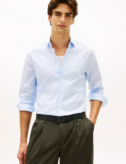 Tommy Hilfiger Dc Flex Collar Hairline Stripe Blue R/43