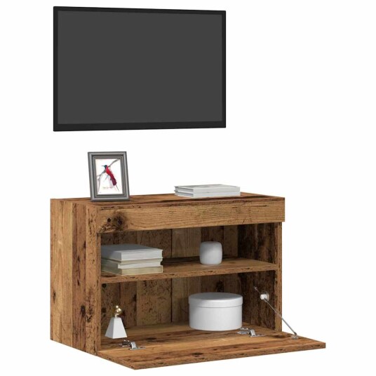  TV Veggskap med LED lys 2 stk Gamle Tre 60x30x40 cm