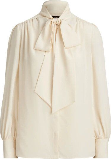 Lauren Ralph Lauren Georgette Tie Neck Blouse Cream XXXL