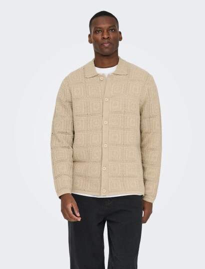 ONLY & SONS Onsbart Life Rlx 5 Ls Shirt Knit   Beige   XXL