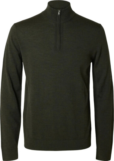 Selected HOMME Genser slhTray LS Knit Merino Half Zip Grønn