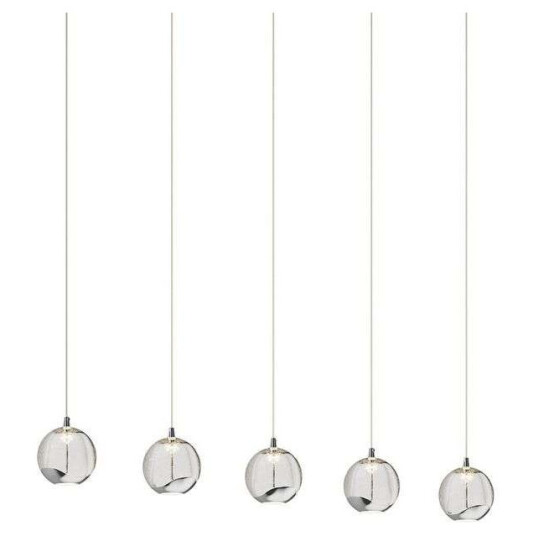 Lucande LED-pendellampe Hayley, 5 lyskilder, lang, krom