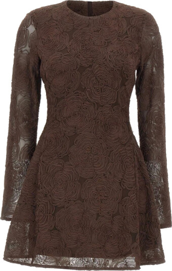 ROTATE Flower Mesh Ls Mini Dress Brown 36