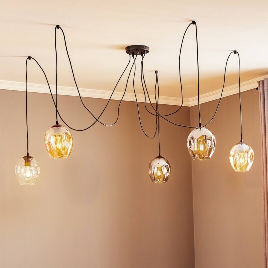 EMIBIG LIGHTING Starla pendellampe glass grafitt/amber/klar 5 lyskilder desentralisert