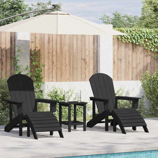 Adirondack Stoler med Fotstøtte 2 stk Svart HDPE
