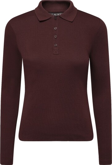 Lauren Ralph Lauren Rib Knit Long Sleeve Polo Shirt DARK GARNET L