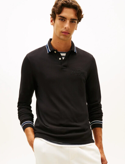 Tommy Hilfiger Ls Chest Embro Reg Polo - Black - XL