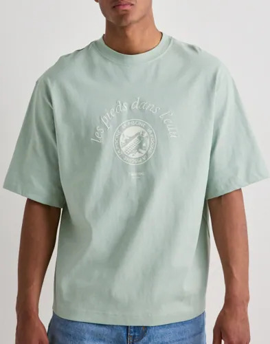 Selected Men Slhboxynorman Graphic Ss O Neck Tee T skjorte med trykk Blå