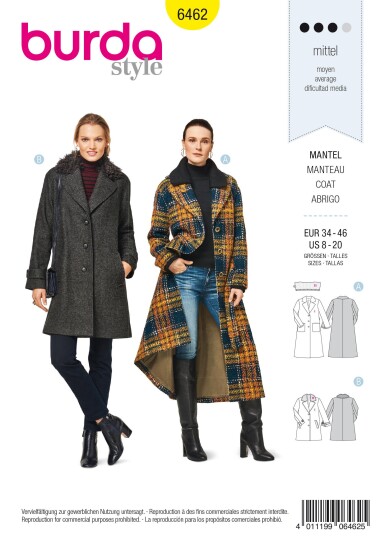 Burda 6462 - Kåpe EUR: 34-46, US: 8-20 Burda 6462 - Kåpe EUR: 34-46, US: 8-20
