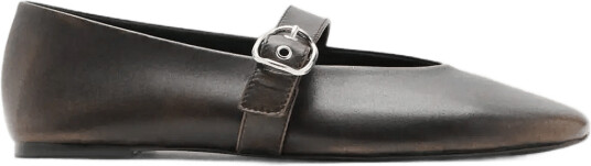 Mango Leather Ballerina Flats With Buckle Brown 41