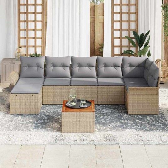 8 Delers Hage Sofa Sett med Puter Beige Polyrotting Akasietre 8 Delers Hage Sofa Sett med Puter Beige Polyrotting Akasietre