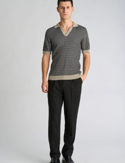 Lindbergh Jacquard S/S V Neck Polo Khaki green M