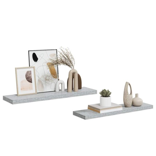 vidaXL Flytende vegghyller 2 stk betonggr? 90x23,5x3,8 cm MDF
