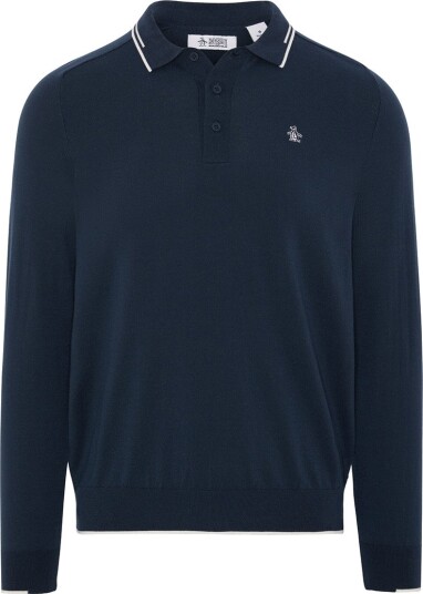 Original Penguin OP Lightweight Heritage Sweater Golfgenser herre Black Iris X Large