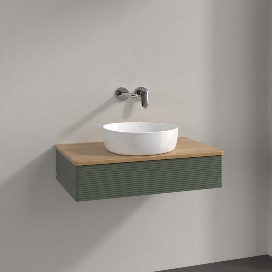 Villeroy & Boch Antao Servantskap med 1 skuff 80x50x19 cm m/lys Grønn Matt/Eik Villeroy & Boch Antao Servantskap med 1 skuff 80x50x19 cm m/lys Grønn Matt/Eik