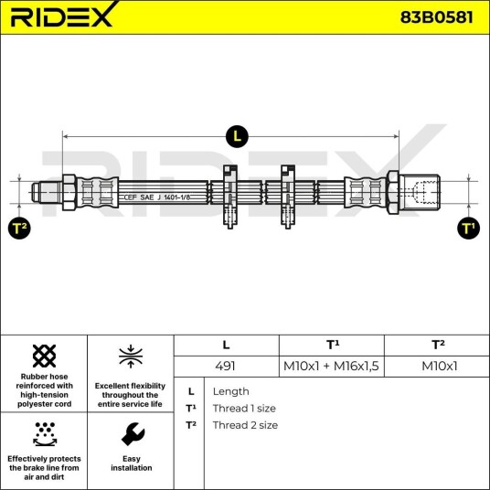 RIDEX 83B0581 Bremseslange