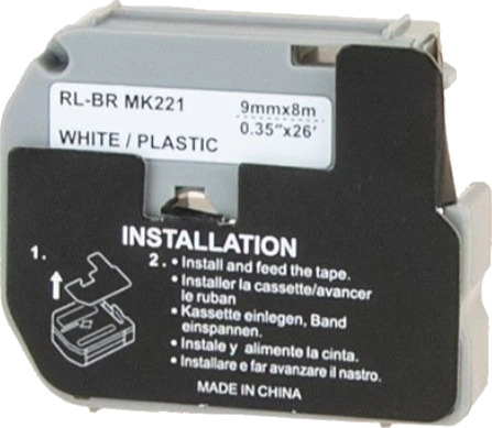 TB MK221 M-Tape Sort på Hvit 9mm (8m) erstatter Brother MK-221BZ