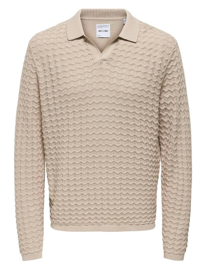 ONLY & SONS Onsantonio Ls 12 Resort Crochet Polo - Beige - XS