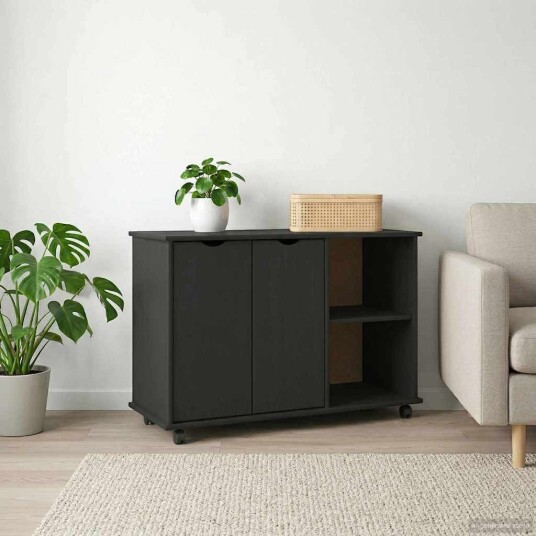 vidaXL Rullende skap med hjul Svart 100 x 39 x 65,5 cm Massiv furu