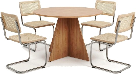 Vera spisegruppe rund 110 cm eik med 4 Build spisestoler Eik