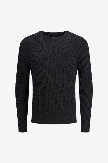Jack & Jones Pullover jjeEmil Knit Cable Crew Neck Svart Jack & Jones Pullover jjeEmil Knit Cable Crew Neck Svart