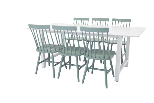 Venture Design Count & Lönneberga spisegruppe Hvit/grønn 6 st stoler & bord 220 x 100 cm