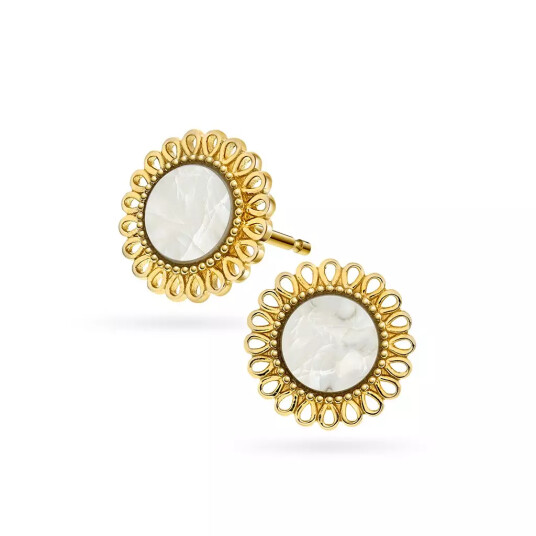 Pan Jewelry, Øredobber i 585 gult gull med perlemor og blomstdesign