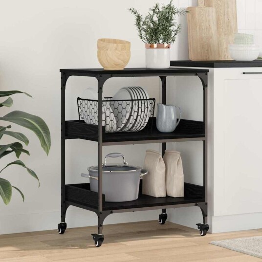 vidaXL Kjøkkenvogn Svart Eik 60 x 41 x 80.5 cm Konstruert tre vidaXL Kjøkkenvogn Svart Eik 60 x 41 x 80.5 cm Konstruert tre