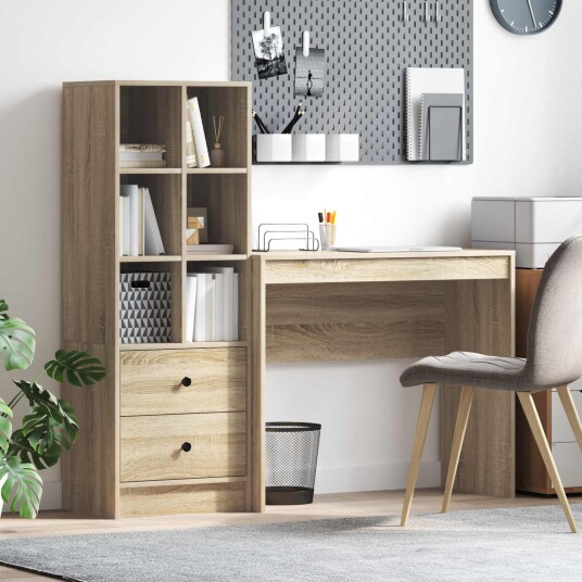  Skrivebord med lagring 2 pcs Sonoma eik 90 x 40 x 76 cm