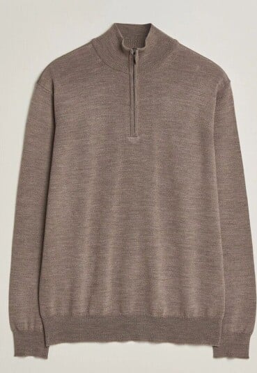 Morgano Extra Fine Merino Wool Half Zip Mid Brown