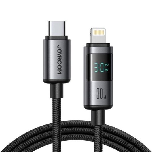 Joyroom Usb-c Til Belysningskabel 30w Med Digital Skjerm 1,2 M Svart
