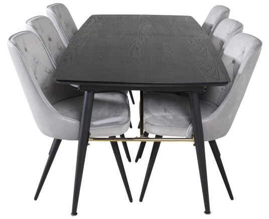 Venture Design Black Veneer & Velvet spisegruppe Grå/svart 6 st stolar & bord 180x76 cm
