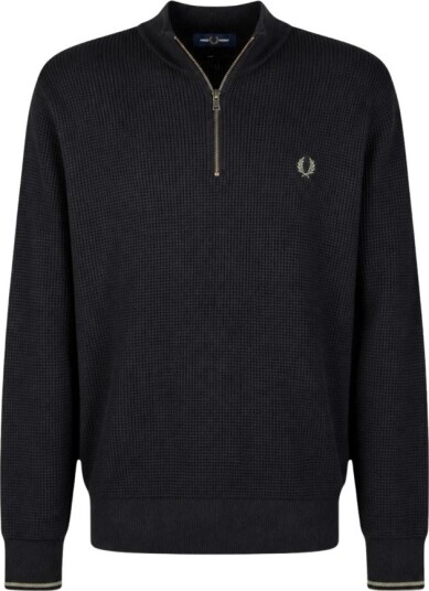 Fred Perry Waffle Stitch Half Zip Jmpr BLACK XXL