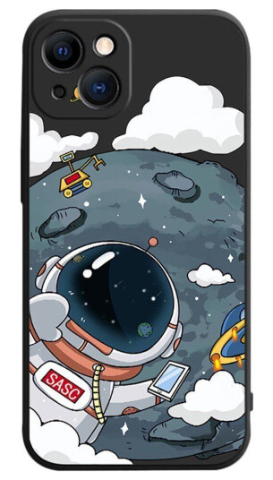 INCOVER iPhone 14 Plus Fleksibelt Deksel av Plast med Trykk - Astronaut På Månen / Svart