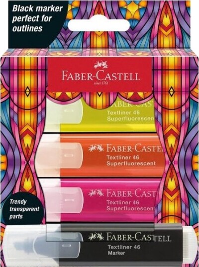 Faber-Castell Textmarker 46 Glassy Sf, 4 Stykker, Flerfarget, Projektil Spiss, Flerfarget, Rektangel, 1,5 Mm