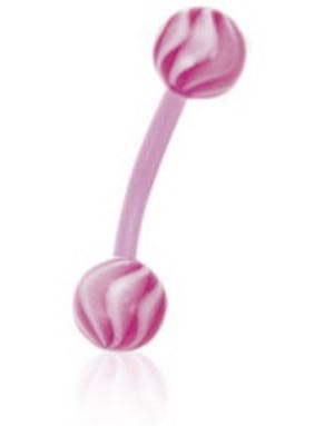 Utgått Banan Øyenbrynspiercing i Rosa med Stripete Hvite og Rosa Kuler 1.2 x 8 mm