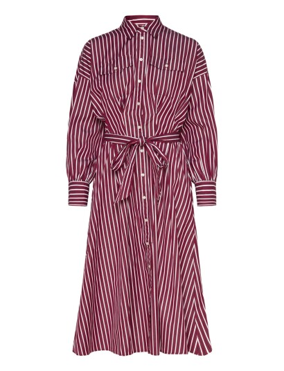 Lauren Ralph Lauren Striped Belted Broadcloth Shirtdress   White   34