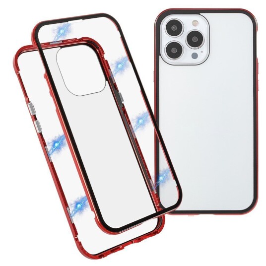 INCOVER iPhone 13 Pro Magnetisk Metall Deksel med Glass Foran & Bak - Rød