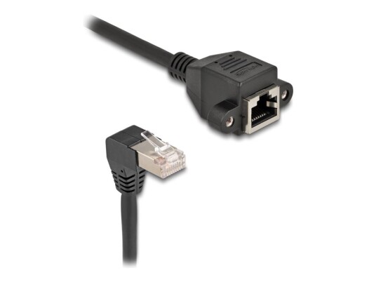 Delock Nettverksforlengelseskabel Rj-45 Hann Vinklet Til Rj-45 Hunn Skrubar 2 M 6 Mm S/Ftp Cat 6A Med Støvel Halogenfri Svart Delock Nettverksforlengelseskabel Rj-45 Hann Vinklet Til Rj-45 Hunn Skrubar 2 M 6 Mm S/Ftp Cat 6A Med Støvel Halogenfri Svart